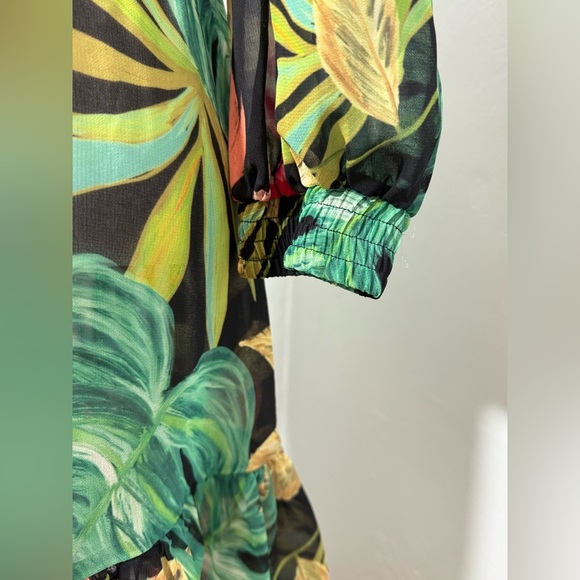 Patbo Tropicalia Short Sheer Coverup Dress Shoulder Pads Tropical Leaf - Picture 4 of 7